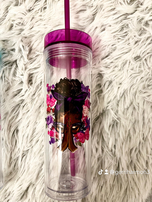 Praying Women Skinny Tumbler Plastic Cup